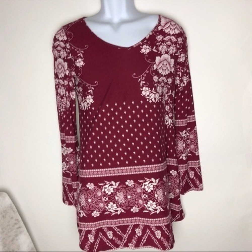 Made by Johnny Women's Boho Cottagecore Blouse Red/White‎ Floral Medium